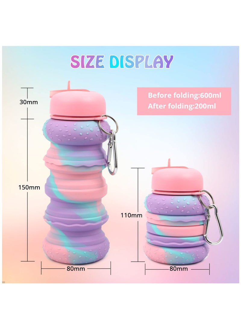 Water Bottle for Kids, Portable Foldable Silicone Water Bottles, Collapsible Leak Proof Drink Bottles with Lanyard Straps for Girls and boys, BPA Free(Pink) - Image 4